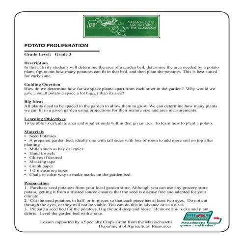 Grade 3 School Garden Lesson Plan - Potato Proliferation ~ Massachusetts
