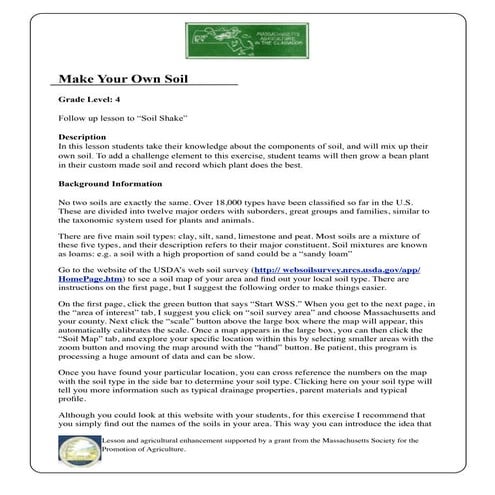 Grade 4 School Garden Lesson Plan - Soils Lesson; Make Your Own Soil ~ Massac...