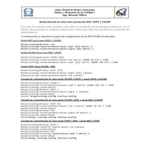 Guía de Redistribución de protocolos de ruteo RIP, PSPF y EIGRP