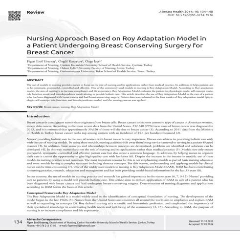 Xx nursing approach based on roy adaptation model in