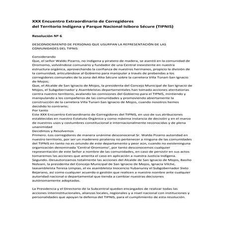 Resolución no. 6 de la XXX encuentro de Corregidores