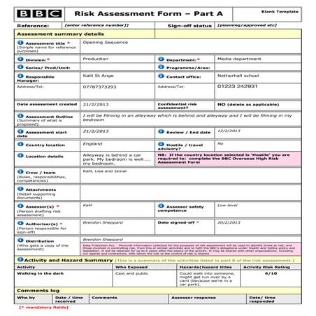 Risk assessment form | DOC