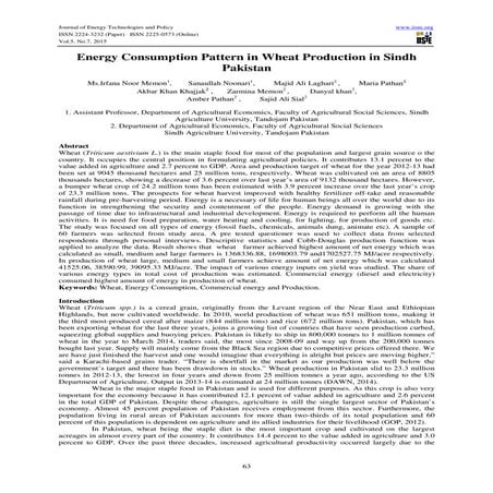 Energy consumption pattern in wheat production in sindh