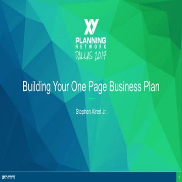 The One Page Business Plan for Financial Planners