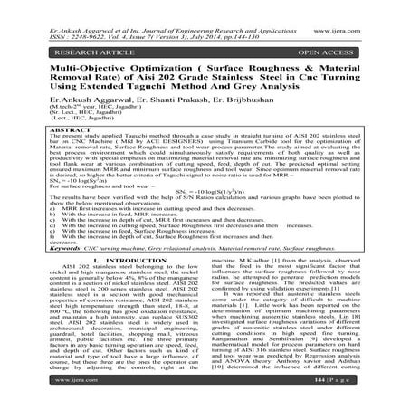 Multi-Objective Optimization ( Surface Roughness & Material Removal Rate) of ...