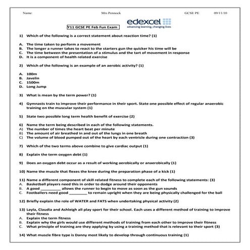 Y11 GCSE PE Exam