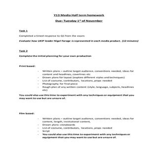 Y13 media half term homework