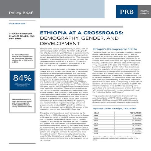 Ethiopia at a Crossroads: DemogrAphY, geNDer, AND DevelopmeNt | PDF