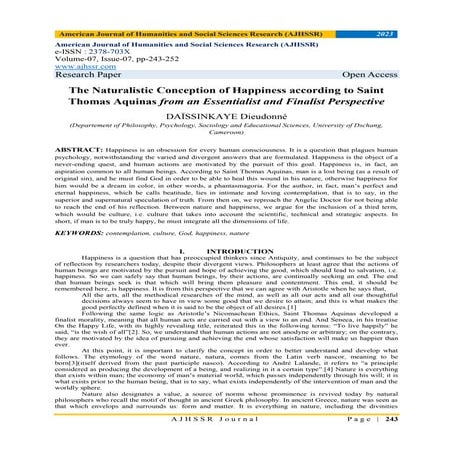 The Naturalistic Conception of Happiness according to Saint Thomas Aquinas fr...
