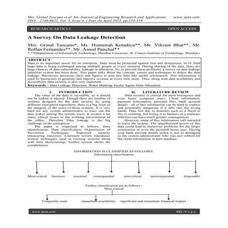 A Survey On Data Leakage Detection