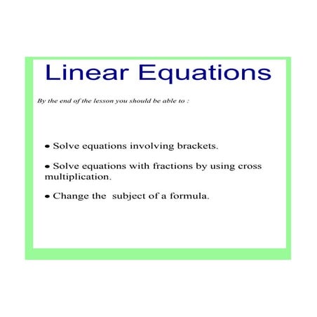 Y9 algebra 1 Linear Equations
