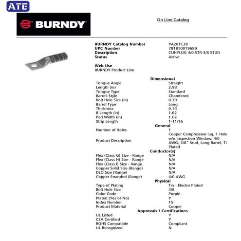 YA28TC38 BURNDY CABLE LUG (mail@akbartrading.com)