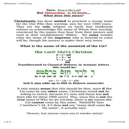 Yahuwshua is not Jesus -- Book of Disclosure