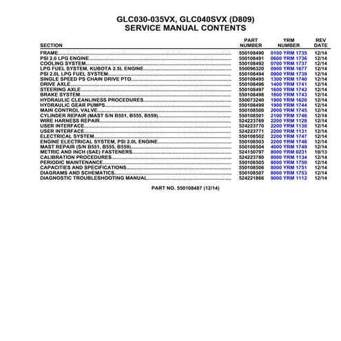 Yale d809 glc040 svx lift truck service repair manual