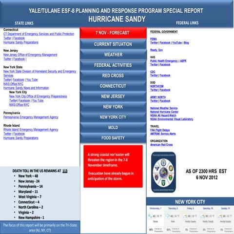 Yale Tulane ESF 8 MOC Report - Hurricane Sandy  (6 NOV 2012)