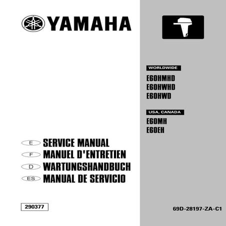 Yamaha e60 hwhd outboard service repair manual sn 800101 | PDF