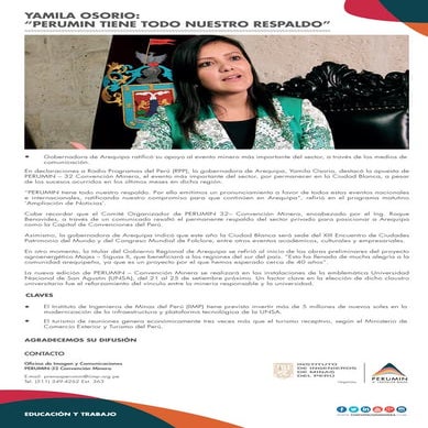 Yamila Osorio: "PERUMIN tiene todo nuestro respaldo"