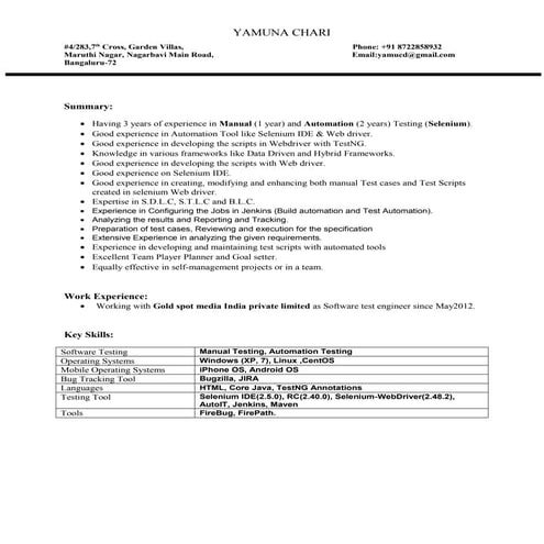 Yamuna chari(experience  3years(automation &amp; manual))