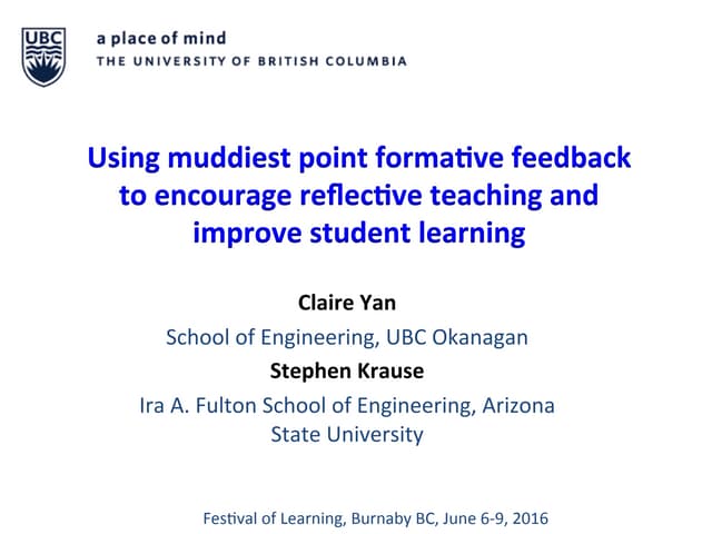 Using Muddiest Point Formative Feedback to Encourage Reflective Teaching and ...