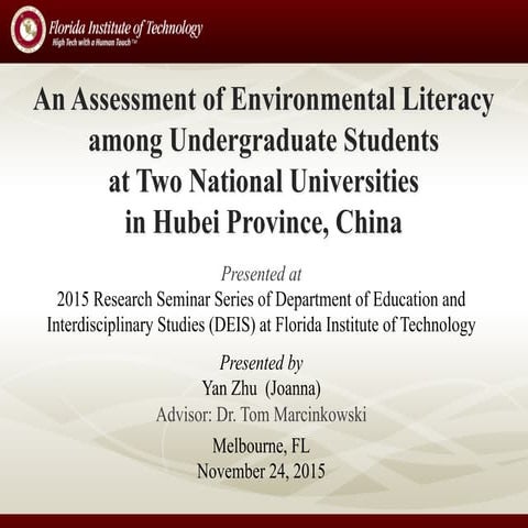 Yan Zhu_Dissertation PPT_An Assessment of Environmental Literacy in ...