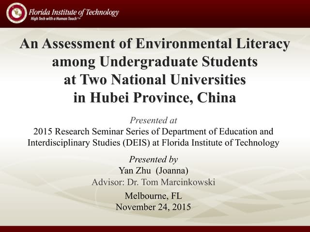 Yan Zhu_Dissertation PPT_An Assessment of Environmental Literacy in ...