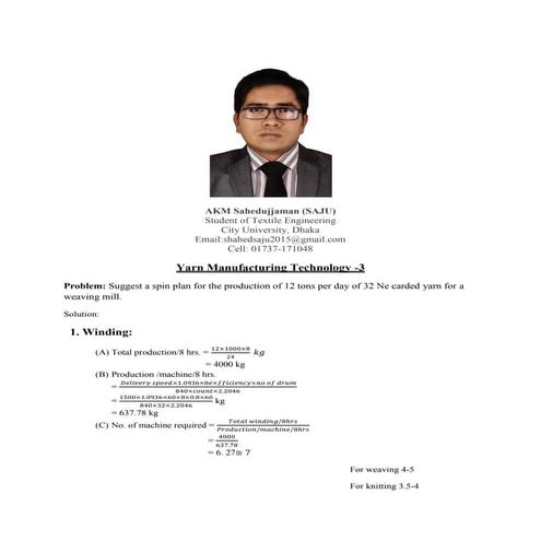 Spinning Plan Calculation