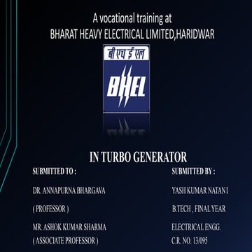 BHEL HARIDWAR,CONSTRUCTION OF TURBO GENERATOR AND EXCITATION SYSTEM