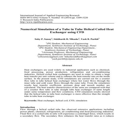 Numerical Simulation of a Tube in Tube Helical Coiled Heat Exchanger ...