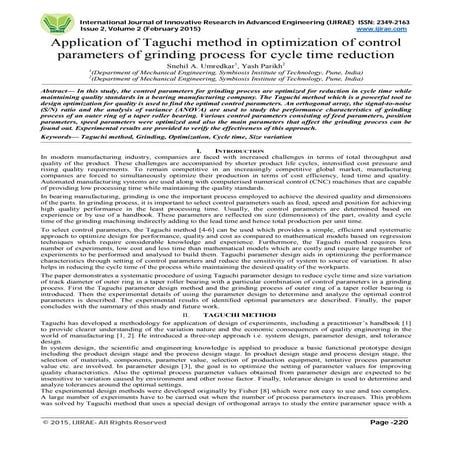 Application of Taguchi method in optimization of control parameters of grindi...