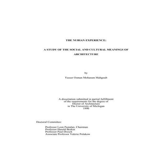 The Nubian Experience: A study of the Social and Cultural Meanings of Archite...