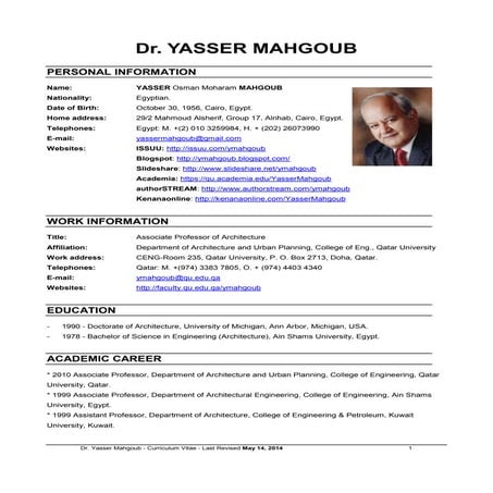 Yasser Mahgoub CV 2017