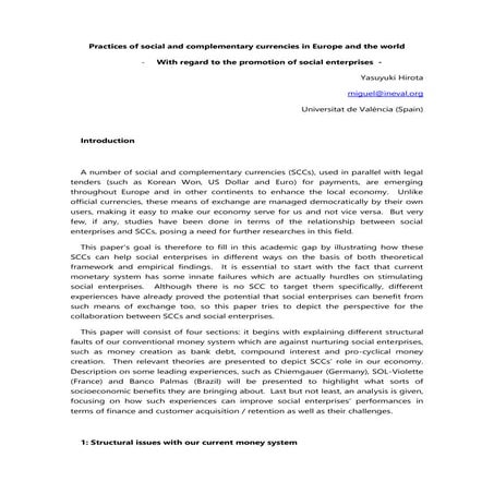 Practices of social and complementary currencies in Europe and the world -	With regard to the promotion of social enterprises  -