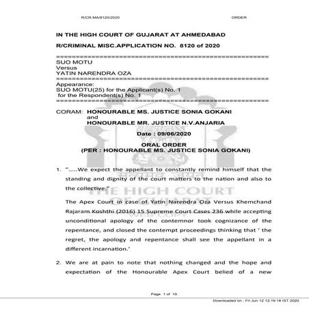 Yatin oza contempt guj hc 09062020 | PDF