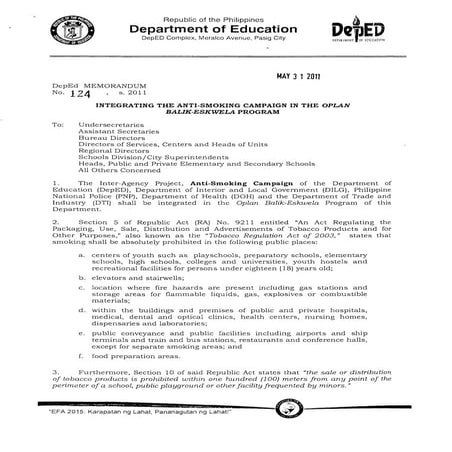 Department of Education Memo # 124 s. 2011