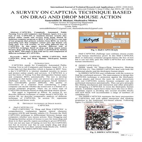 A SURVEY ON CAPTCHA TECHNIQUE BASED ON DRAG AND DROP MOUSE ACTION