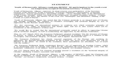 Statement regarding DEMYC participation in Tavrida
