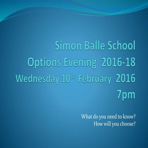 Year 9 Parents Options Evening 10th February 2016