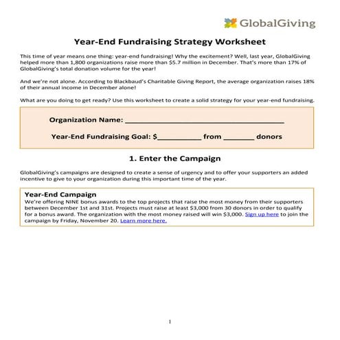 Year end fundraising strategy worksheet 2015
