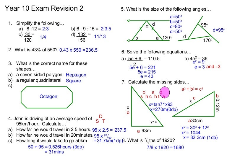 year 10 end of year exam revision 2