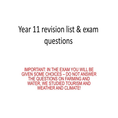 Year 11 Revision List & Exam Questions