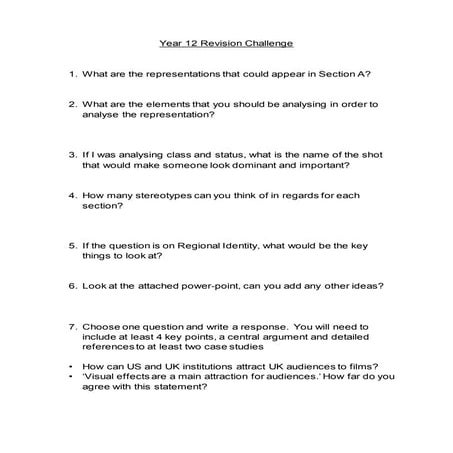 Year 12 revision challenge