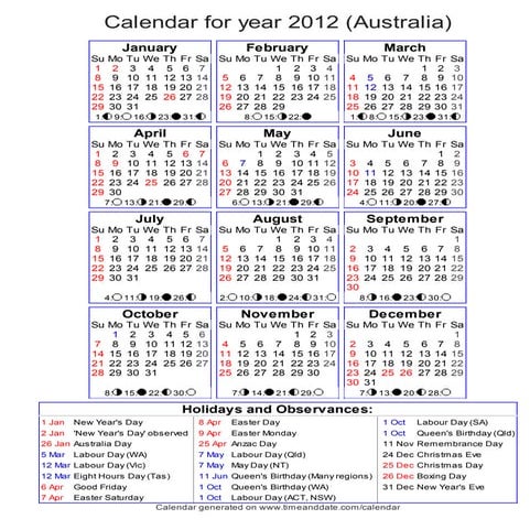Year 12 Calendar Australia