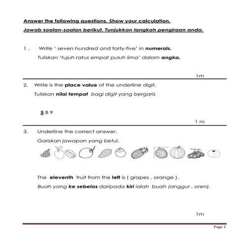 Year 2 mathematics exercises
