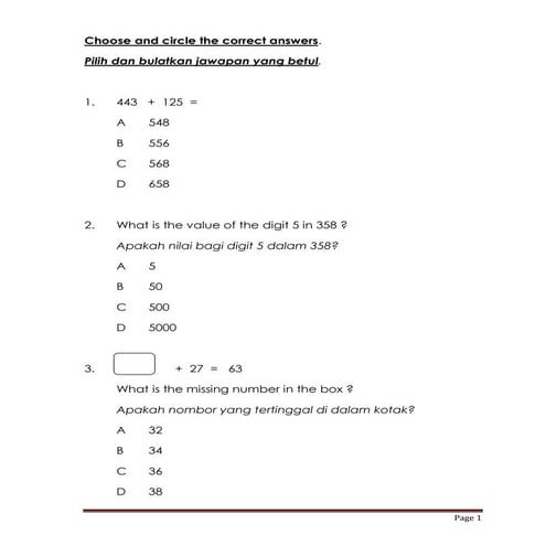 Year 2 mathematics exercises
