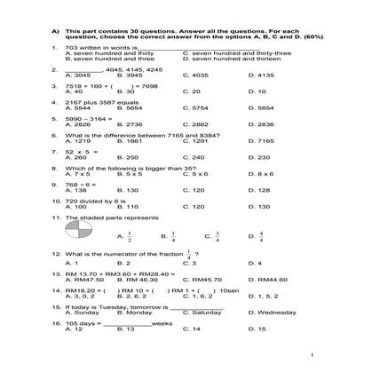 Year 3 mathematics exercise