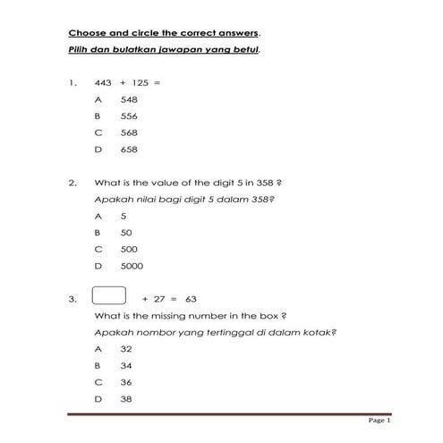 Year 4 mathematics exercise