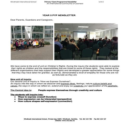 Year 5 Newsletter Unit 2 September 2015