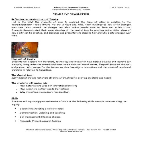 Year 5 Newsletter Unit 5 HTWW