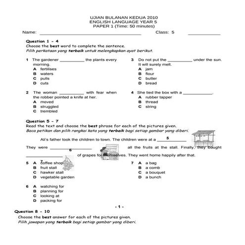 Year 5 ujian bulanan bahasa inggeris