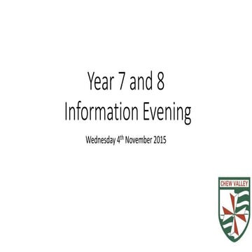 Year 7 and 8 information evening introduction 2015
